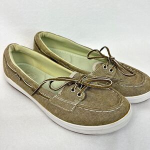 Keds Ortholite Slip-On Glimmer Khaki Boat Shoes Loafers Sz 6M Nautical